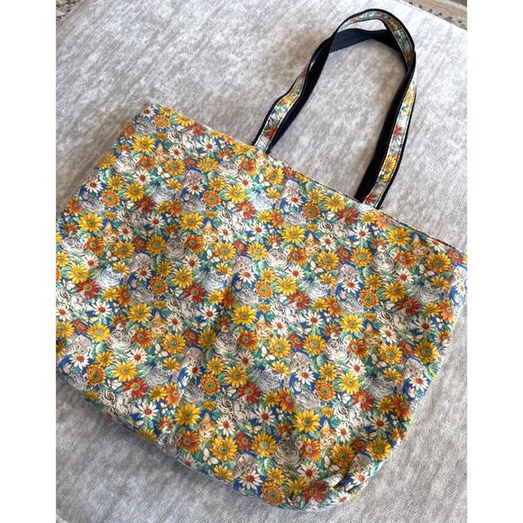 Whimsy Cat Floral Tote Bag - Picture 3 of 9